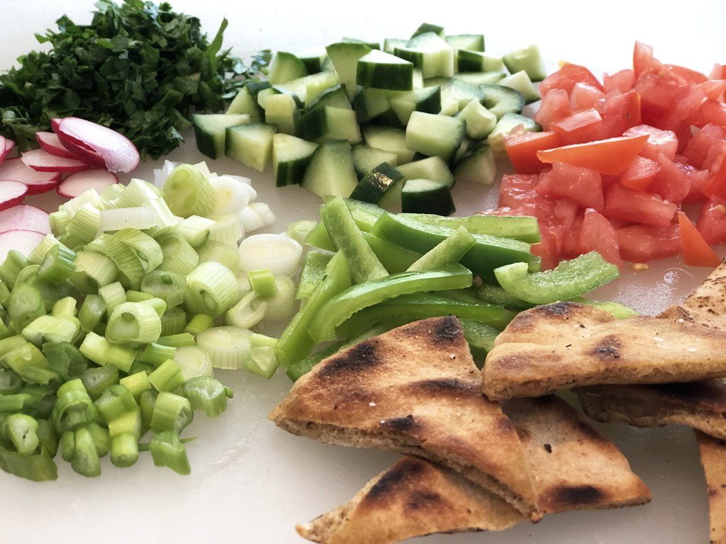 Close up of Fattoush ingredients