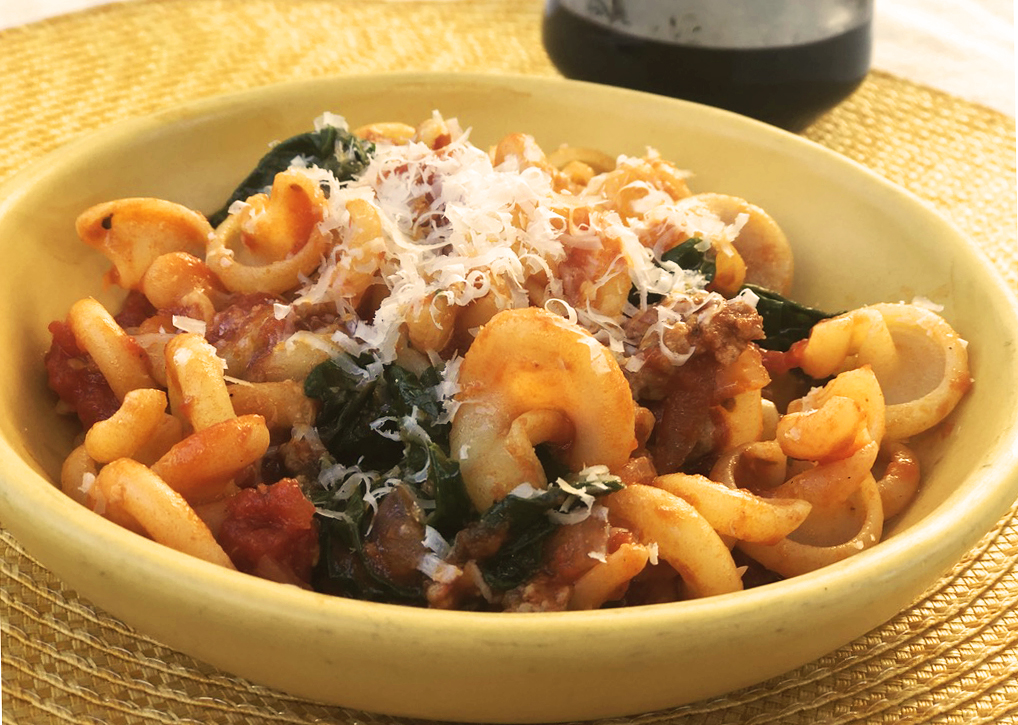 Pantry Pasta with Sausage, Tomato and Greens