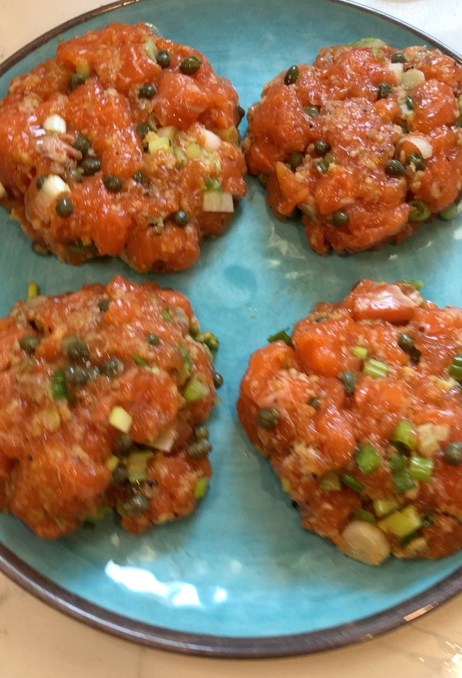 Salmon Burgers on grill pan