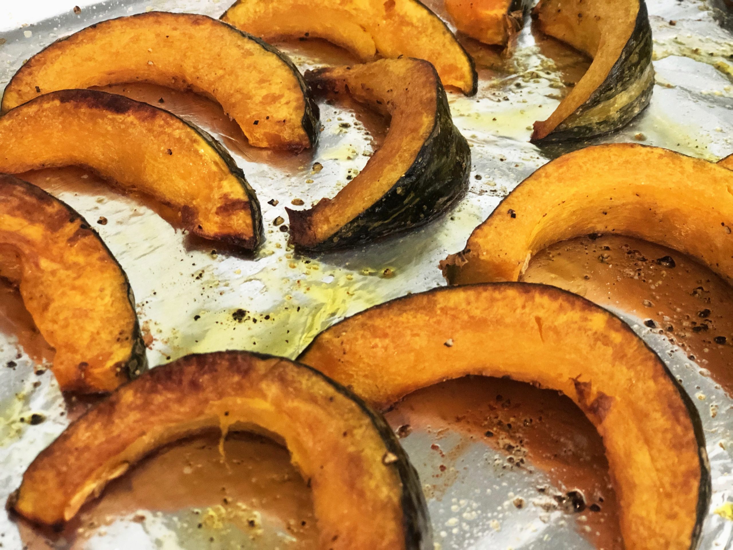 kobocha on baking pan