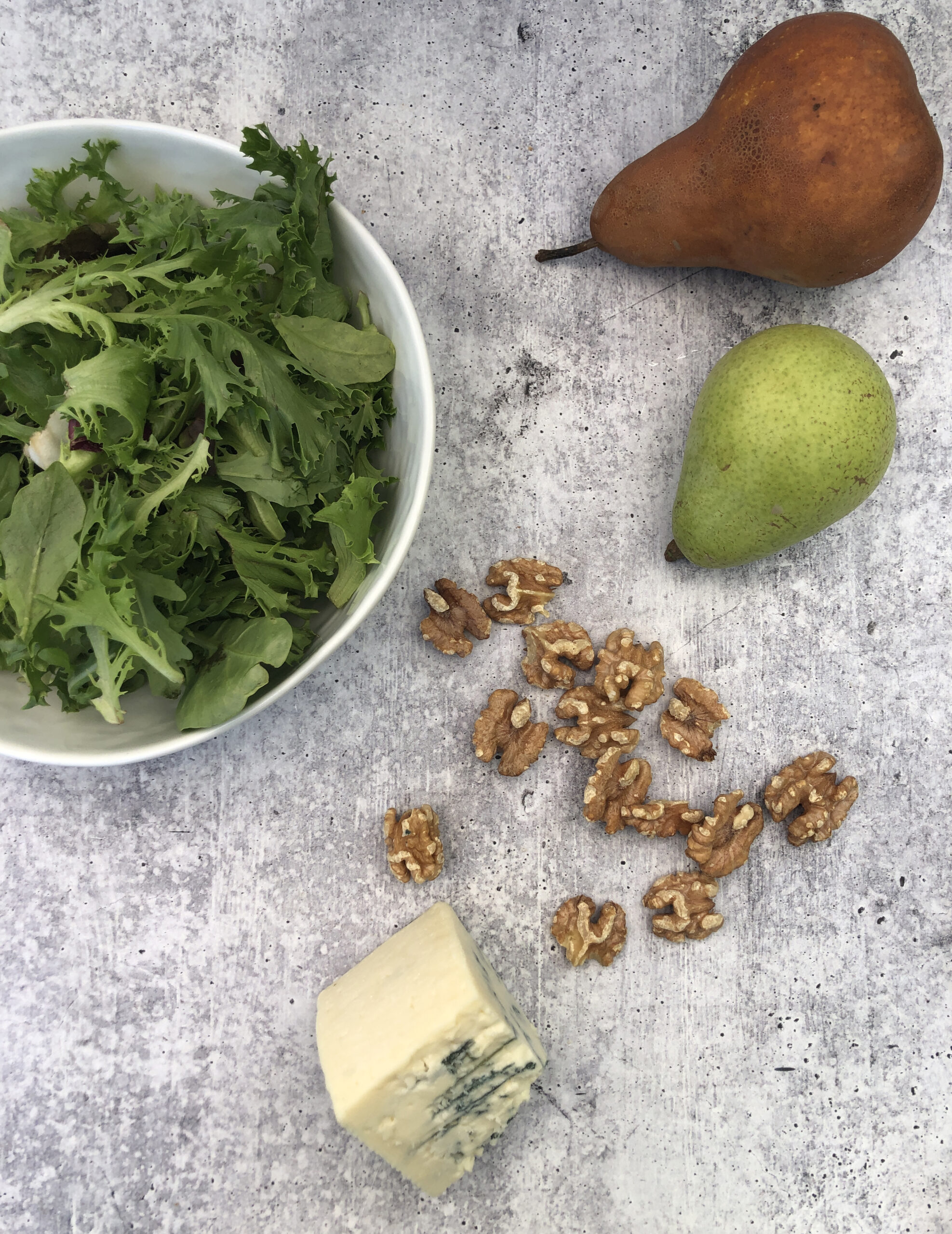 Pear, Walnut and Blue Cheese Salad ingredients