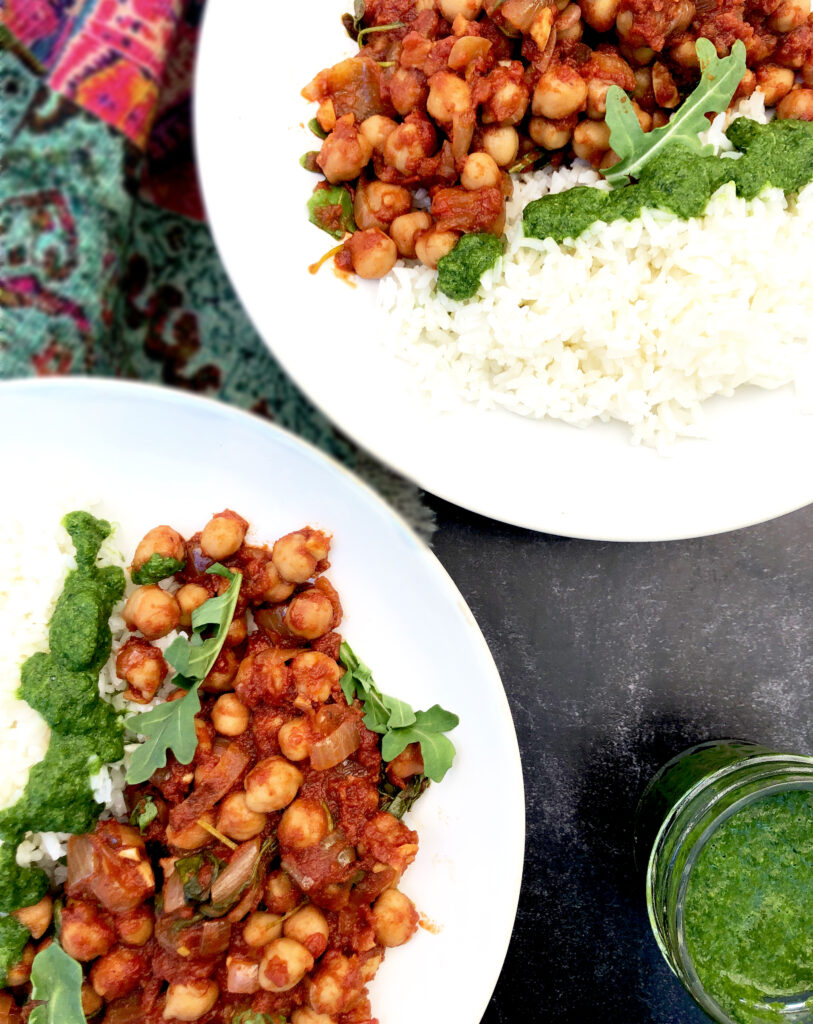 Indian Spiced Chickpea Stew with basmati rice